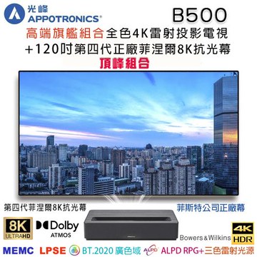光峰B500 極致頂級雷射投影電視劇院 RGB+全色雷射廣色域搭配FSCREEN正廠菲涅爾120吋超薄固定框8K抗光幕頂規組合/含安裝