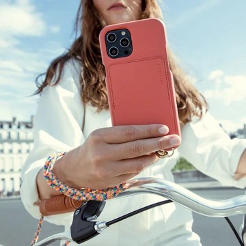 法國 隨行時尚 真皮附卡夾手機殼 粉紅 - iphone13 PRO