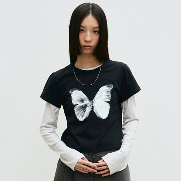 韓國 NICK NICOLE 大蝴蝶 彩色蝴蝶 短版 女版 短Ｔ /預購