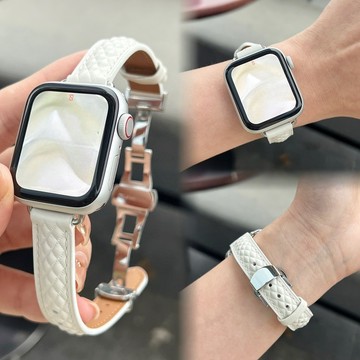 菱紋細真皮蝴蝶扣Apple Watch錶帶  適用於iwatch/applewatch+全系列通用 百搭
