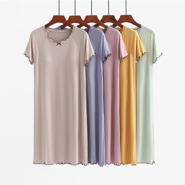 莫代爾睡裙女夏帶胸墊一體大碼寬松冰絲涼感短袖帶杯防走光睡衣裙