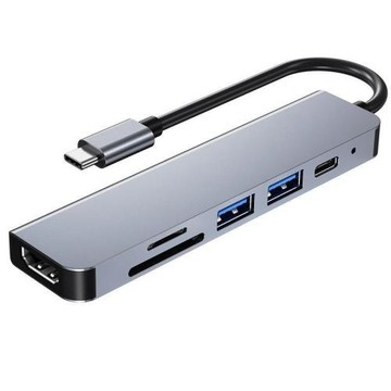 Type-C六合一擴展塢電腦4K高清SD/TF+PD充電USB-C+HDMI轉換集線器