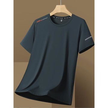 冰絲短袖T恤男夏季2025新款寬松大碼圓領透氣休閑運動速干衣男