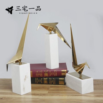 現代酒店北歐美式不銹鋼鶴鳥擺件客廳電視柜桌面小鳥裝飾品