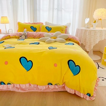 冬季保暖牛奶絨四件套卡通加厚加絨雙面絨床單被套法萊絨床上用品