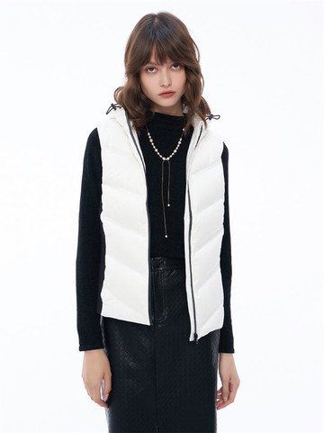 自帶腰線鴨絨針織連帽背心