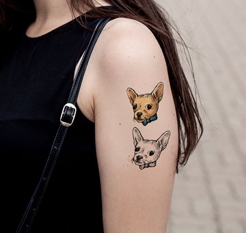 可愛小狗 紋身貼紙一套兩款 黑白 彩色