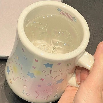 ins高顏值馬克杯星星杯子收腰陶瓷杯早餐咖啡杯學生禮物杯送女生