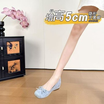 現款免運 娃娃鞋 瑪莉珍鞋 小個子法式蝴蝶結鞋女內增高夏季新款淺口單鞋女H