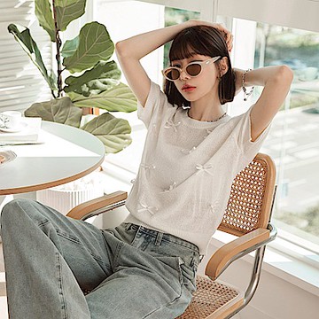 OB嚴選-立體蝴蝶結短袖針織上衣《FA3094-》