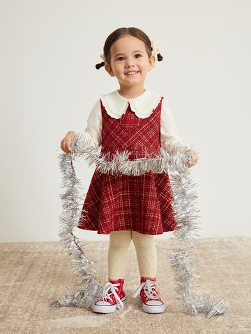 女幼童裝 馬年限定 Logo刺繡圓領無袖洋裝-紅色