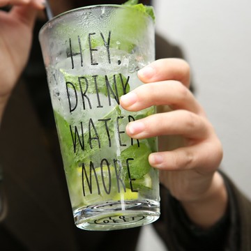 韓版ins網紅字母牛奶杯透明吸管玻璃杯女奶茶杯可愛小清晰甜點杯