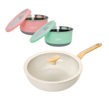 【BergHOFF貝高福】單柄含蓋炒鍋28cm+【THERMOcafe' 凱菲】隔熱碗1200ml優惠組