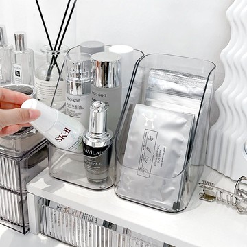台灣現貨🏆桌面收納盒 化妝品收納 化妝刷收納盒 鏡櫃收納盒 浴室收納盒 面膜整理盒 圓角梯形收納盒 透明收納盒桌上收納