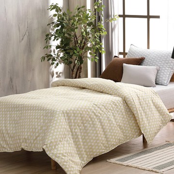 單人/十月被/可機洗、免被套、蓋一整年的好被子-格紋黃