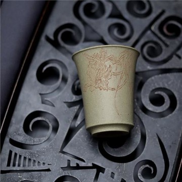 蕓器宜興原礦紫砂高溫本山綠泥主人杯聞香杯薄胎白峰刻繪品茗杯