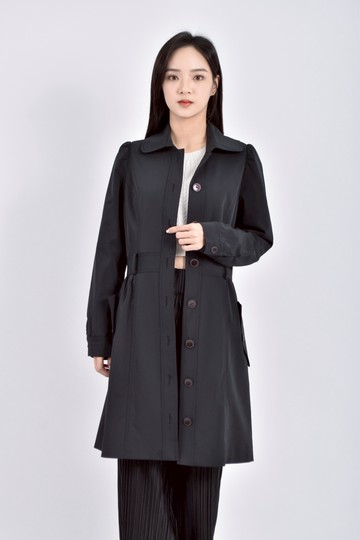 (S) bosch質感長袖長款黑色外套