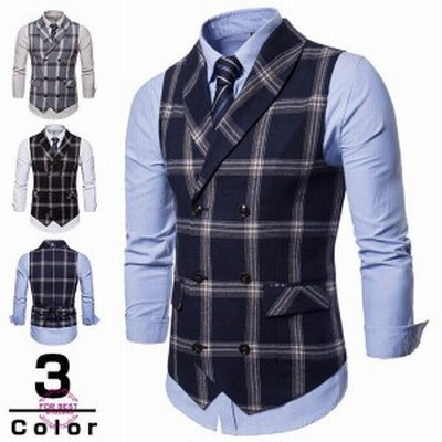 ベスト メンズ スーツ チョッキ スーツベスト 格子縞 チェック テーラードベスト フォーマル ビジネス イギリス風 ダブルボタン 夏 通販 Lineポイント最大get Lineショッピング