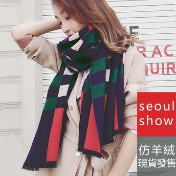 Seoul Show 愛丁堡撞色格紋仿羊絨圍巾 紅色
