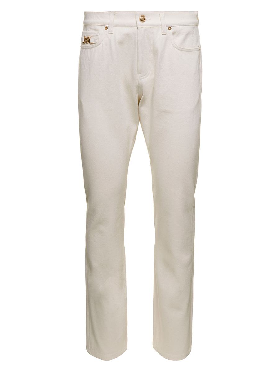 White Relaxed Jeans with Medusa Detail in Cotton Denim Man