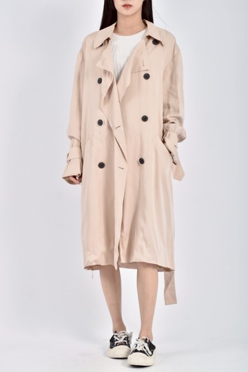 (L) allsaints質感棉質風衣長袖杏色綁帶外套