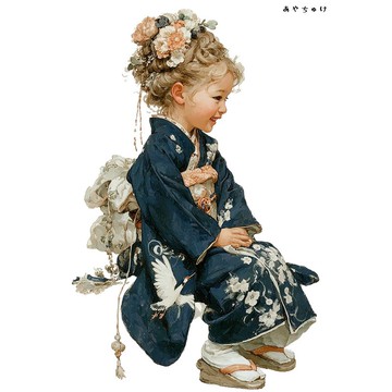 【12月新品4】07-114-0353 人物貼紙 和服復古