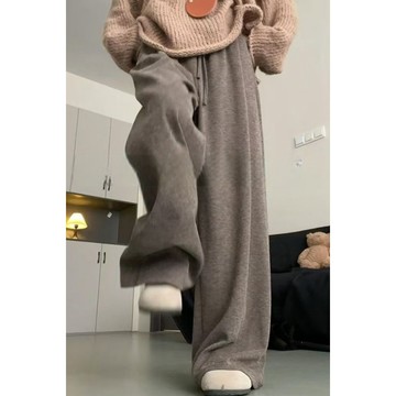 臺灣/✨闊腿褲 休閒褲  落地褲休閑慵賴咖啡色糯米褲女2025秋季新款寬松顯瘦韓系百搭垂感闊腿褲