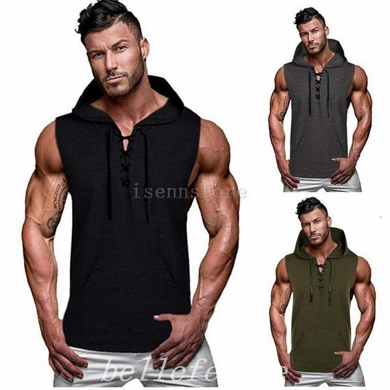 22新作メンズカジュアルスポーツフード付き無地タンクトップノースリーブパーカートレーニングウェアジムウェア吸汗速乾フィットネスベスト 通販 Lineポイント最大0 5 Get Lineショッピング