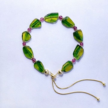 天然礦石 收藏級 綠西瓜碧璽原石礦珠 925純銀 手鍊