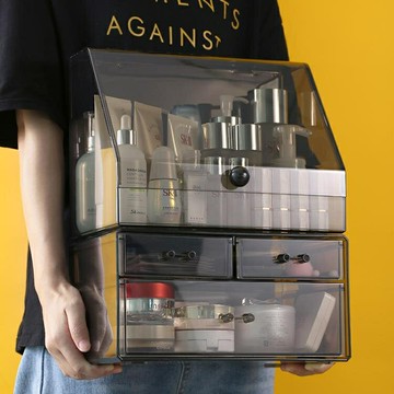精選好品~化妝品收納盒桌面置物架護膚品收納化妝盒梳妝臺亞克力防塵口紅盒 雙11全館免運