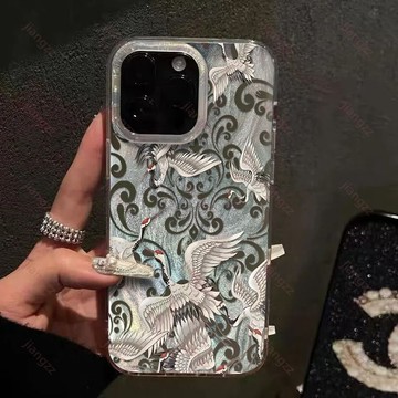 隔日達✨️民族風仙鶴 羽紗蘋果18 pro max韓系iphone 17 手機殼16韓系15可愛14簡約13質感12防摔