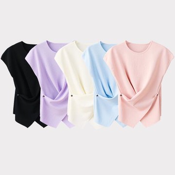 【素瀾】韓系新款設計感交叉側扣收腰針織舒適透氣坎肩上衣女