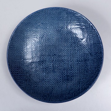 【Luzerne】陸升瓷器 Knit 麻布紋 23cm 深圓盤-藍 /KT1202123
