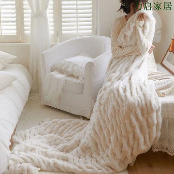 法式輕奢保暖超厚毛毯沙發蓋毯午睡蓋被休閑毛絨毯子臥室奶油白色