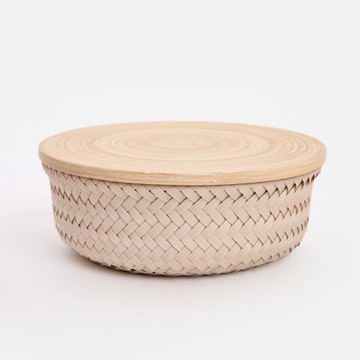 Handed By Wonder編織圓形附蓋籃S 奶茶