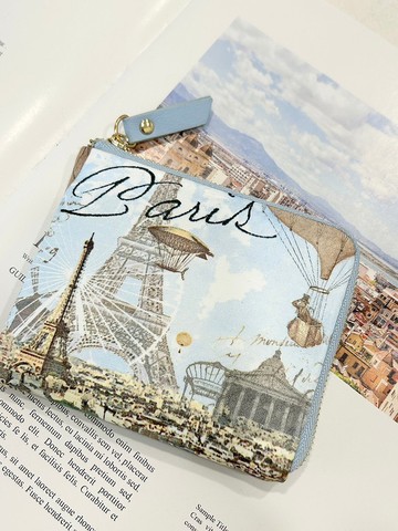 【L型短夾】巴黎天空 L型拉鍊短夾 輕薄 零錢包 皮包 錢包 短夾