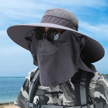 遮陽帽 男夏季戶外防曬面罩遮臉釣魚太陽帽大檐透氣草帽涼帽漁夫帽 全館免運