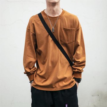 春夏新款純色長袖T恤男復古潮牌寬松基礎款體恤情侶百搭休閑上衣