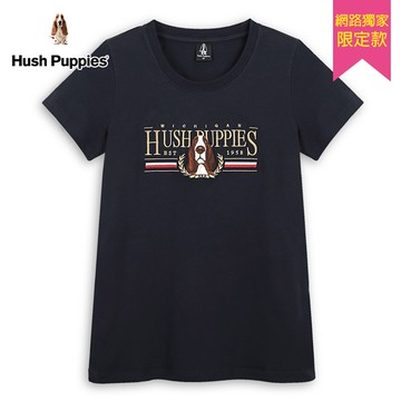 Hush Puppies T恤 女裝經典立體文字刺繡圖騰狗T恤