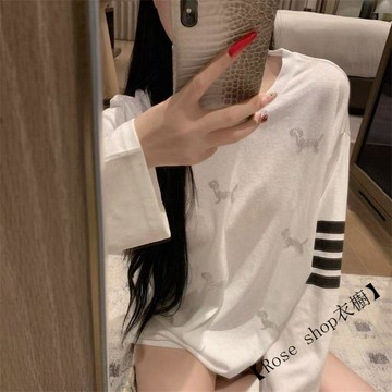 狗狗重工滿燙鑽長袖T恤女秋季新款韓版寬鬆慵懶情侶設計感ins上衣 t恤女 正韓T恤 女生上衣 休閒上衣