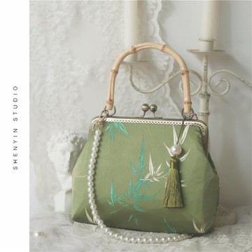 神隱手作柳葉青國風復古旗袍包包古風漢服竹節口金包斜挎手提女包