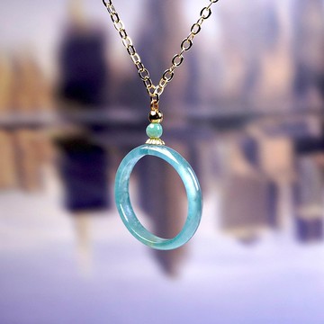 冰藍水翡翠平安環鎖骨鍊 14K包金 | 天然A貨翡翠 | 送禮