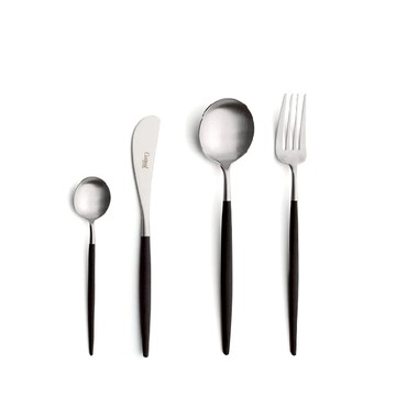GOA系列-黑柄霧面不銹鋼-奶油刀點心叉點心匙咖啡匙-點心4件組