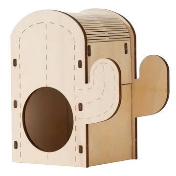 MewooFun 喵乎汪也 巧拼Villa倉鼠樹屋 DIY組裝 椴木材質 圓潤邊緣  1組  仙人掌 原木色