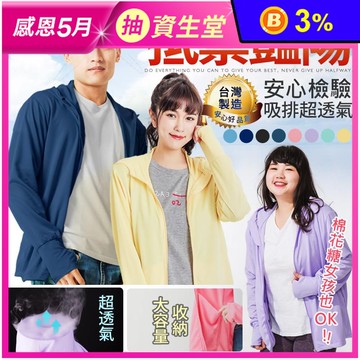 台灣製SGS檢驗吸濕排汗機能防曬連帽外套 多色任選 (男女適穿)