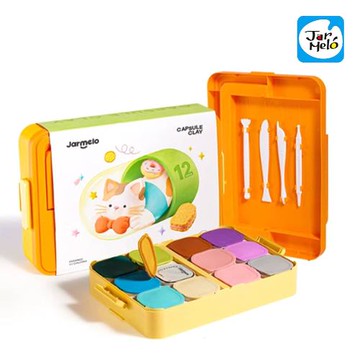 【JarMelo 原創美玩】手提萌趣寶貝膠囊無毒超輕黏土12色套組(附創作板及工具)