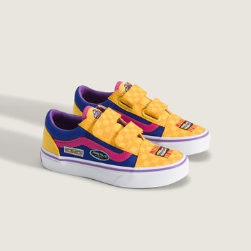 Vans x KPop Demon Hunters 獵魔女團 Old Skool V 中童款黃色/藍色滑板鞋