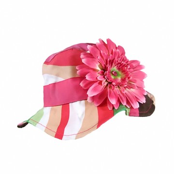 美國 Jamie Rae - 100%純棉遮陽帽-寬粉條紋+糖果粉雛菊 (12-2Y)