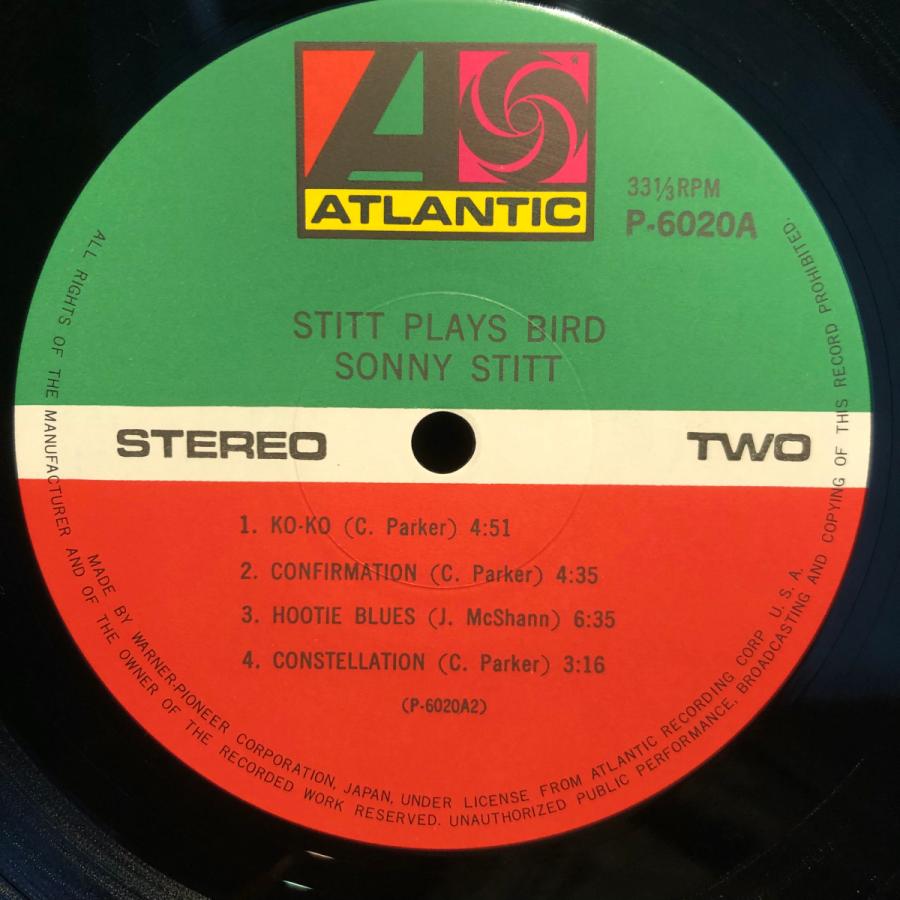 SONNY STITT   STITT PLAYS BIRD LP ATLANTIC・PIONEER