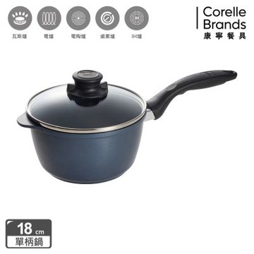 【美國康寧】WORLD KITCHEN 大金藍寶石鑄造不沾單柄湯鍋18cm(含蓋)